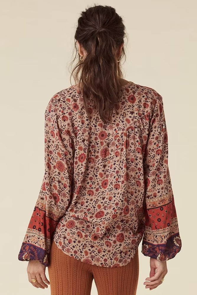 Flower Collarless Long Sleeved Shirt