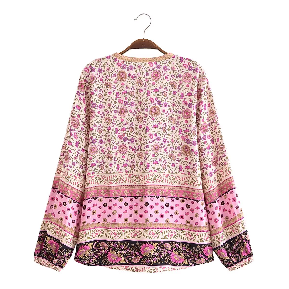 Flower Collarless Long Sleeved Shirt