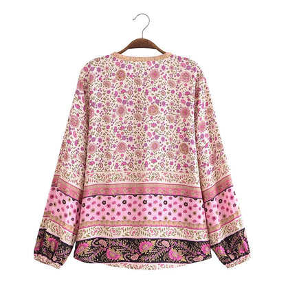 Flower Collarless Long Sleeved Shirt