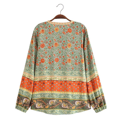 Flower Collarless Long Sleeved Shirt