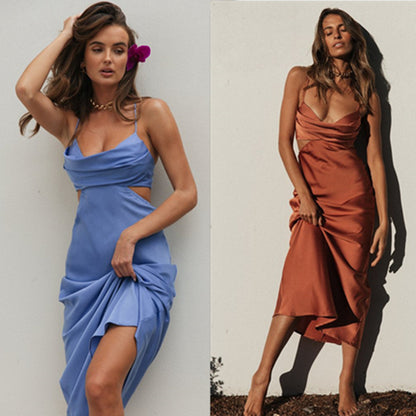 Elegant Sling Solid Maxi Dress